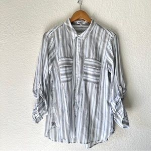 Express The City Shirt White & Blue Striped Long Sleeve Size Large